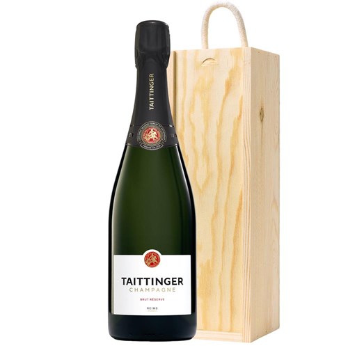 Taittinger Brut Champagne 75cl In Pine Wooden Gift Box